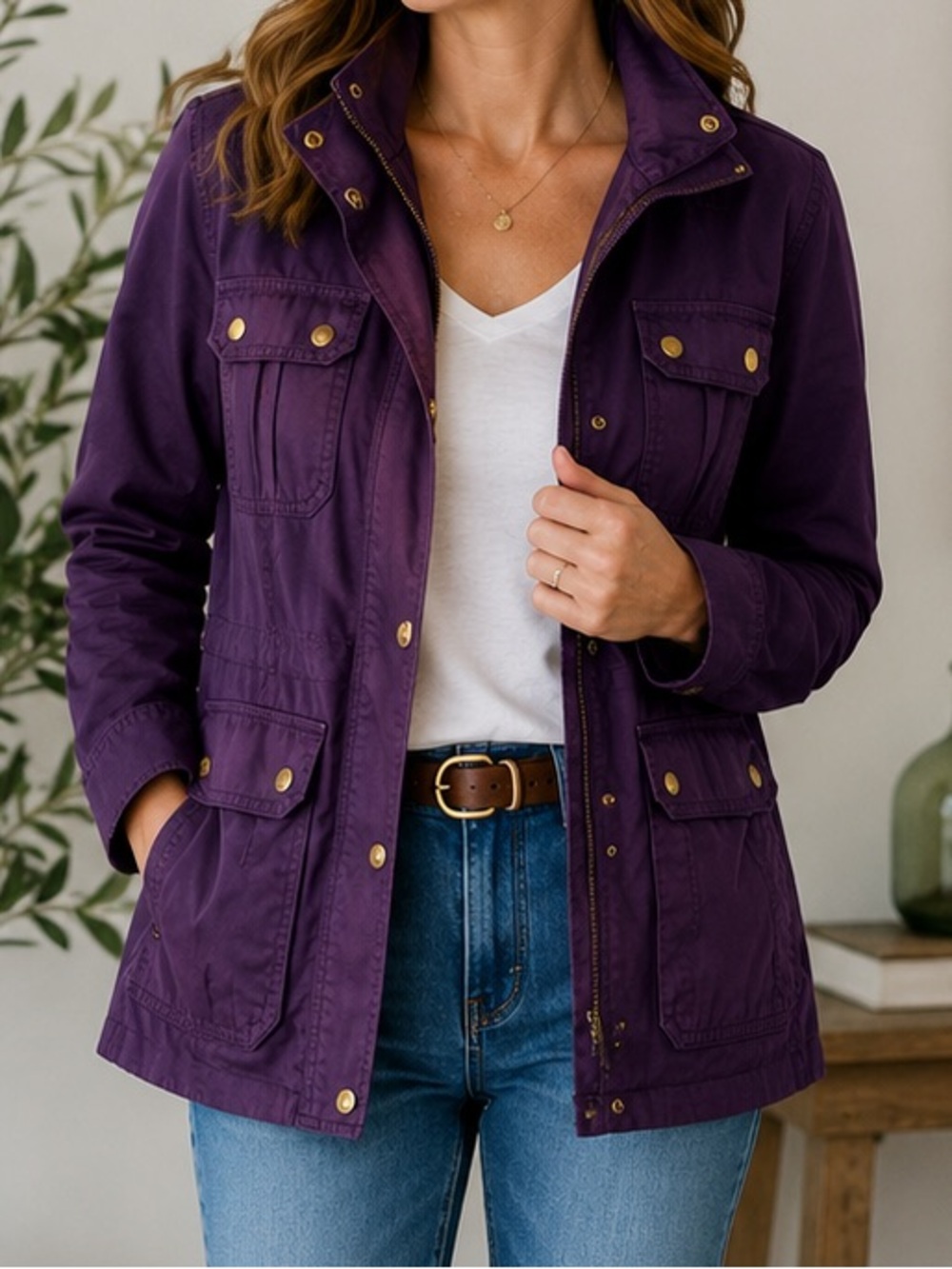 J.Crew Purple Boyfriend Field Jacket Utility Jacket Size S Cotton